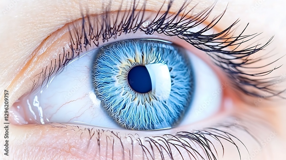 Fototapeta premium Close up Macro Shot of a Striking Blue Eye with Eyelashes High Detail Iris Texture