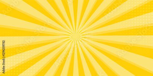 Yellow abstract background with light of sunburst. yellow starburst with halftone. sun ray retro background with flash