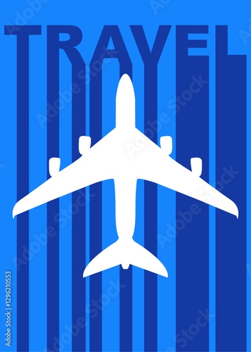 Banner con silueta de avión de pasajeros sobre palabra Travel