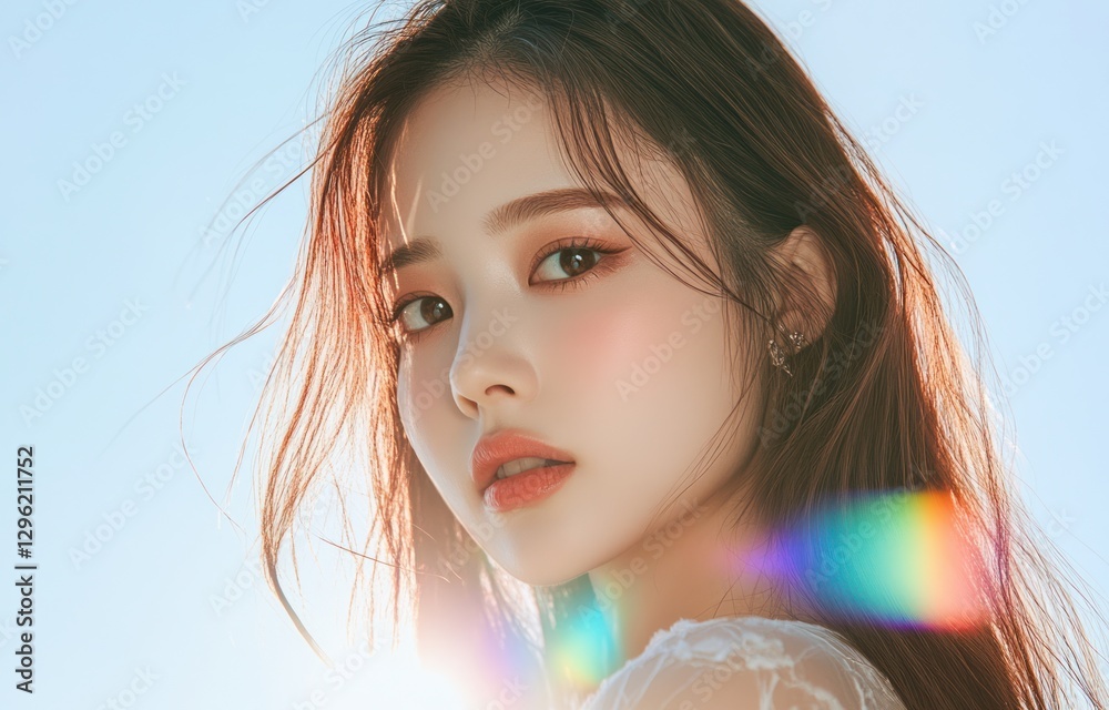 髪をなびかせる女性