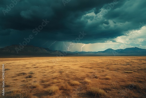 Deserted wasteland with an enormous storm vortex in the sky