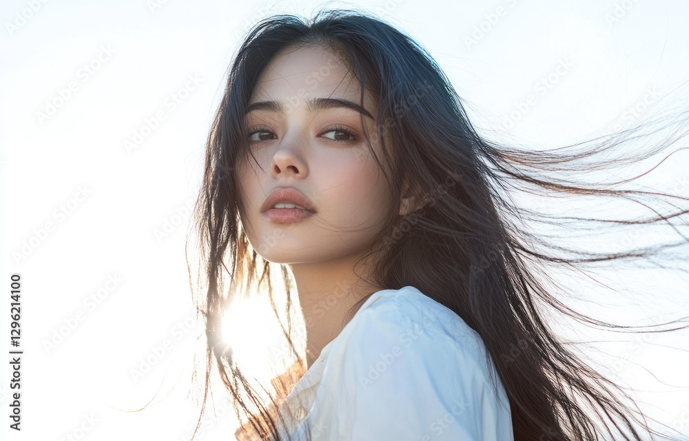 髪をなびかせる女性 髪をなびかせる女性