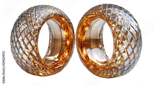 Gold and Silver Napkin Rings: A stunning pair of gold and silver napkin rings, crafted with a luxurious and intricate geometric pattern. Each ring exhibits a unique combination of colors and textures.