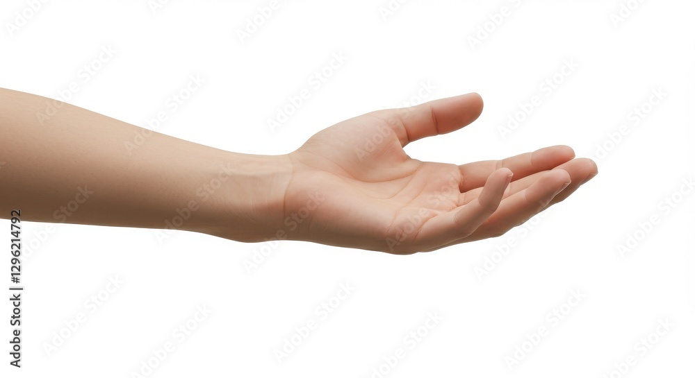 Human hand, palm facing sideways, fingers slightly curved, isolated on white background, studio lighting, high detail, photorealistic, anatomically correct Human hand, palm facing sideways, fingers slightly curved, isolated on white background, studio lighting, high detail, photorealistic, anatomically correct