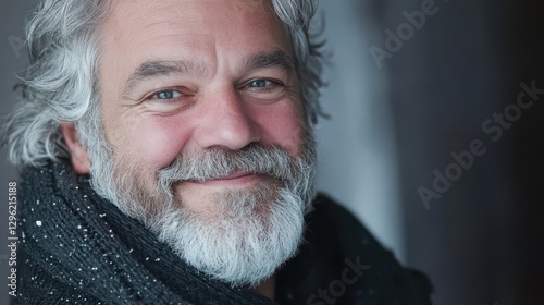 A businessman, with his hair streaked with silver and a beard as white as the snow, radiated warmth and wisdom as he chuckled, his eyes twinkling with mirth.