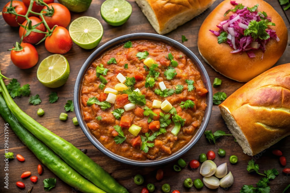Delicious Pav Bhaji: Close-Up Top View Double Exposure Stock Photo