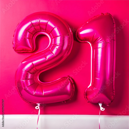 21st Birthday Decorations. Pink Balloons on Pink Background