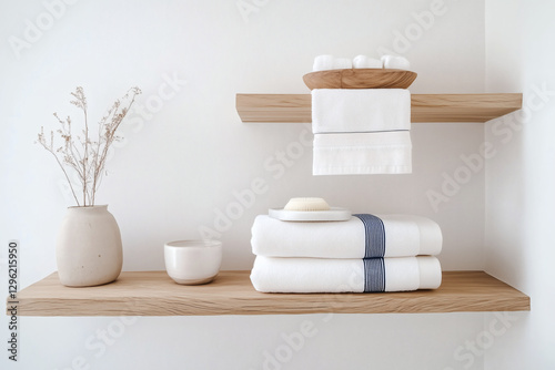 Bathroom Essentials on Wooden Shelves