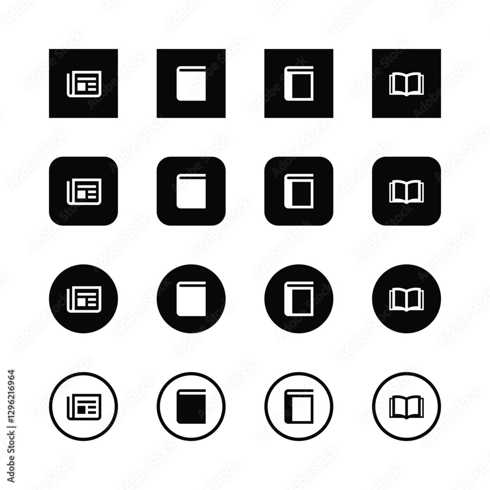 Minimalist icons, reading and terature
symbols, black and white design, newspaper
icon, book icons, e-reader icon, open book
symbol, square icons, circular icons, rounded
square icons, outine icons. Minimalist icons, reading and terature
symbols, black and white design, newspaper
icon, book icons, e-reader icon, open book
symbol, square icons, circular icons, rounded
square icons, outine icons.