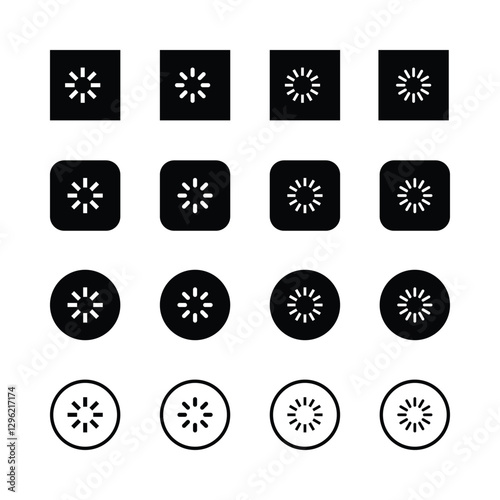 Loading icon, circular progress indicator,
minimalist design, user interface elements,
black and white, geometric shapes, spinning
‘wheel, buffering symbol, vector graphics, clean
lines, simple icons.
