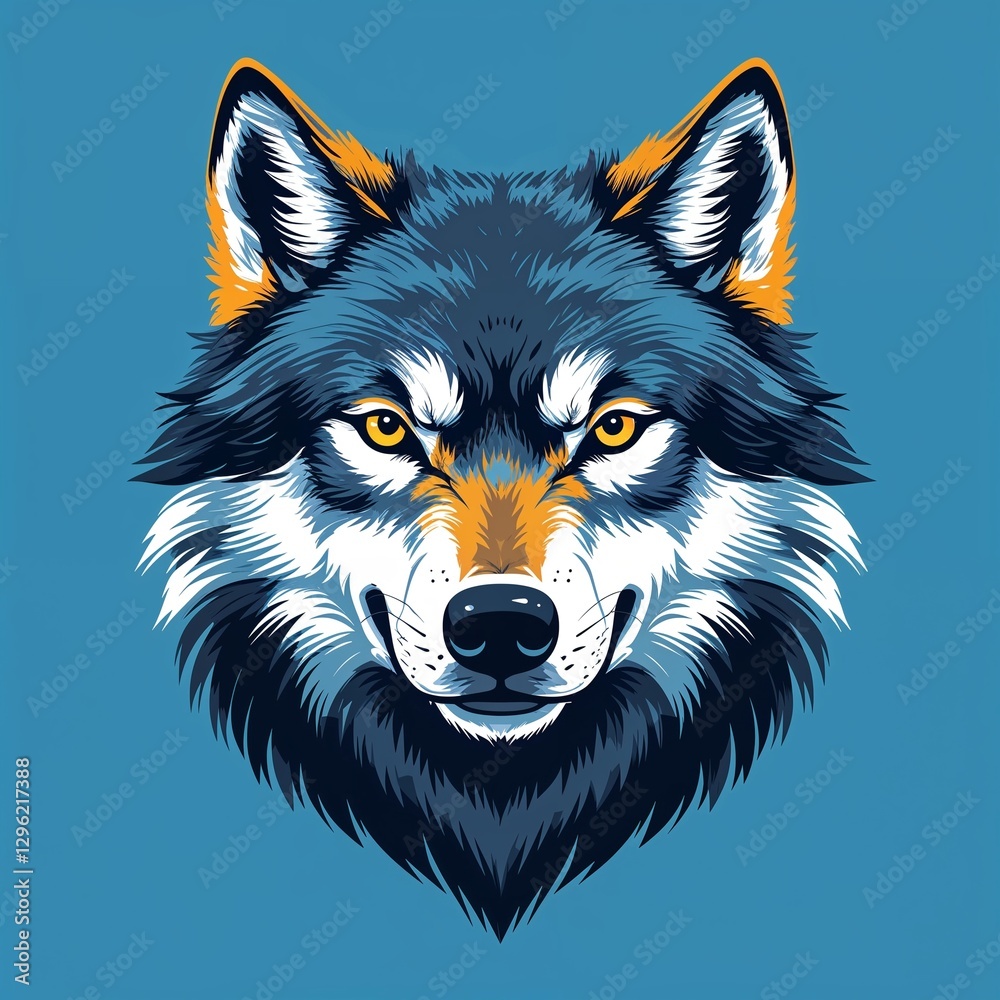 Fototapeta premium wolf head on plain cyan background childish style illustration