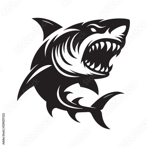 Powerful Tiger Shark silhouette, the enforcer of the deep - Tiger Shark illustration - Minimalist Tiger Shark vector - Fish silhouette
