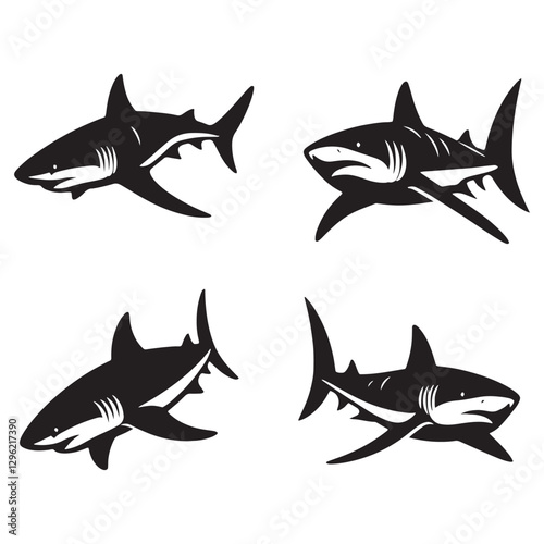 Stealthy Tiger Shark silhouette, a silent hunter in the waves - Tiger Shark illustration - Minimalist Tiger Shark vector - Fish silhouette
