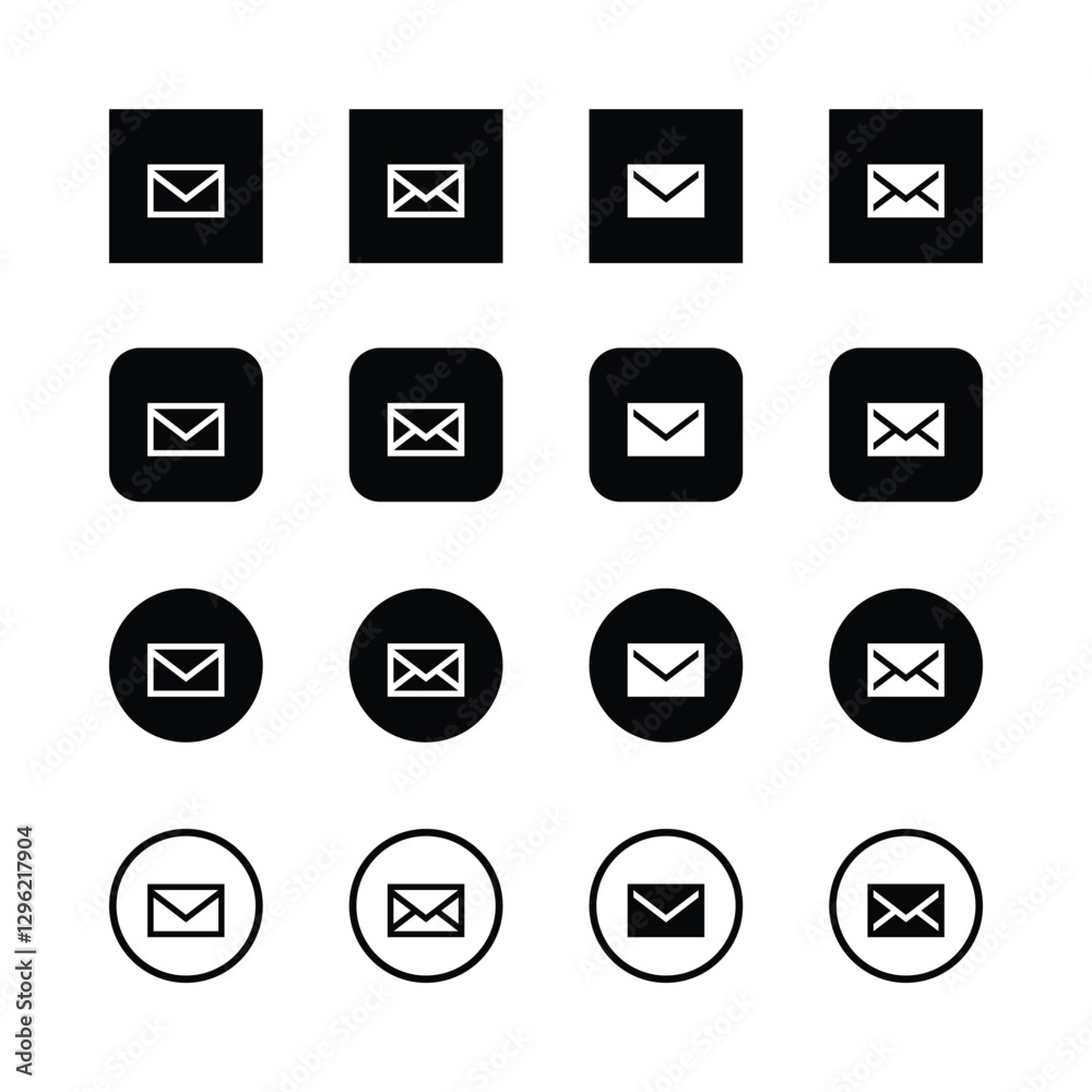 Minimalist email icons, black and white design,
envelope symbols, square icons, rounded
icons, circular icons, UI elements, app icons,
vector graphics, clean lines, simple shapes,
monochrome palette. Minimalist email icons, black and white design,
envelope symbols, square icons, rounded
icons, circular icons, UI elements, app icons,
vector graphics, clean lines, simple shapes,
monochrome palette.