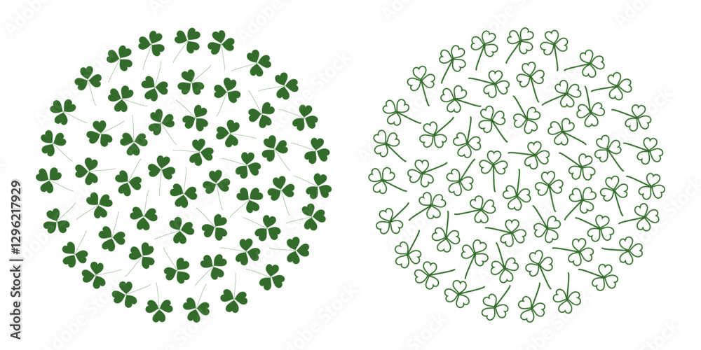 Filled and outline Shamrocks Clover leaves Circular Minimalistic Monochrome green Backgrounds Set 2 Filled and outline Shamrocks Clover leaves Circular Minimalistic Monochrome green Backgrounds Set 2