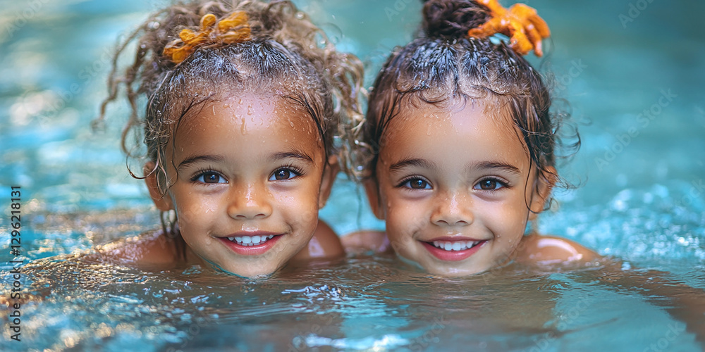Portrait of children swimming in a pool