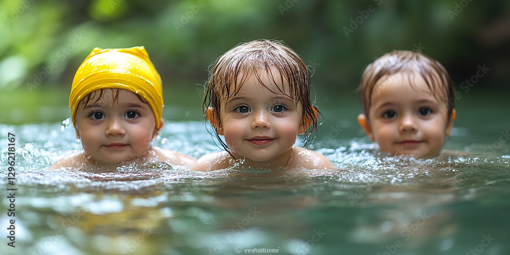 Portrait of children swimming in a pool