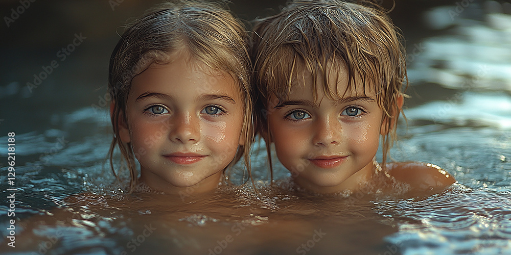 Portrait of children swimming in a pool