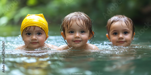 Obraz na płótnie Portrait of children swimming in a pool w salonie