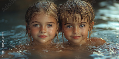Obraz na płótnie Portrait of children swimming in a pool w salonie