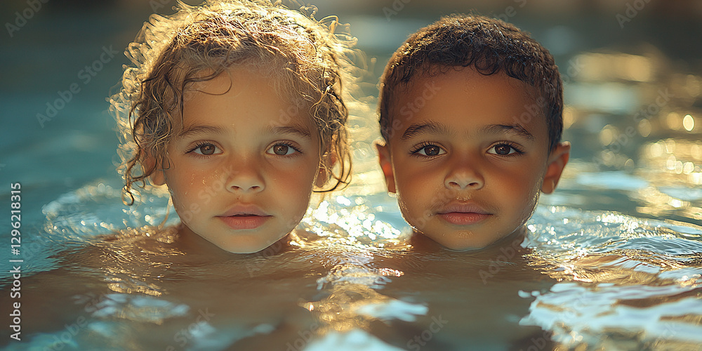 Portrait of children swimming in a pool
