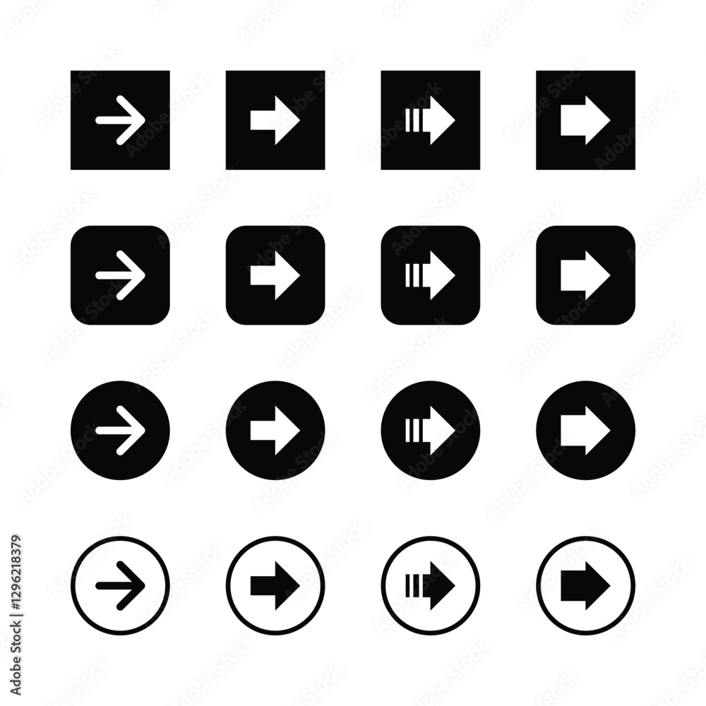 Arrow icons, directional symbols, user interface
elements, minimalist design, black and white,
geometric shapes, square buttons, circular
buttons, right-pointing arrows, forward arrows,
fast-forward. Arrow icons, directional symbols, user interface
elements, minimalist design, black and white,
geometric shapes, square buttons, circular
buttons, right-pointing arrows, forward arrows,
fast-forward.
