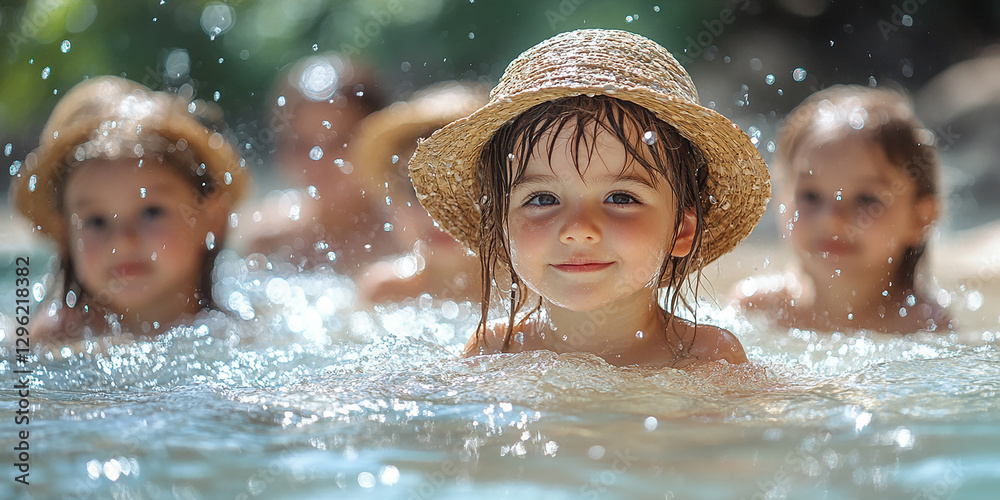 Portrait of children swimming in a pool