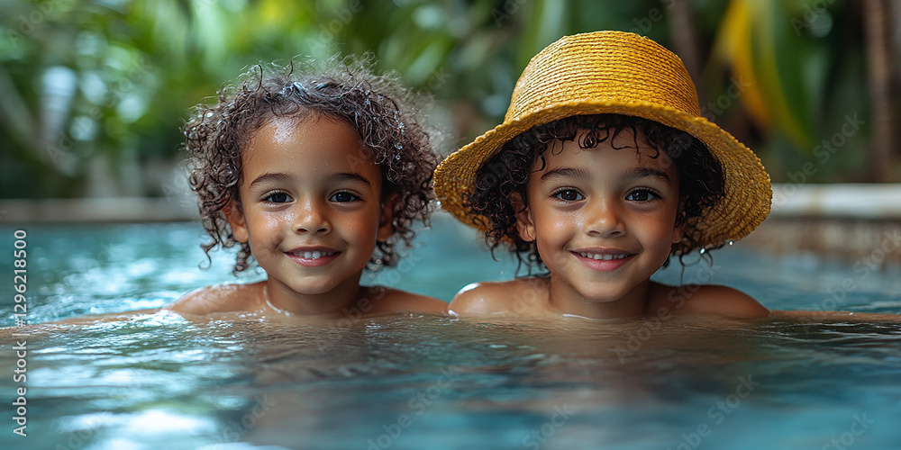 Portrait of children swimming in a pool