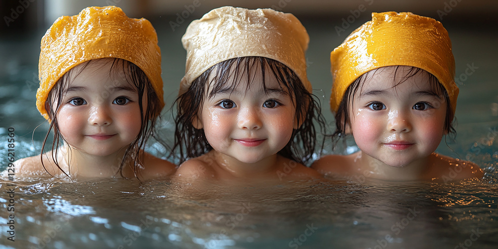 Portrait of children swimming in a pool