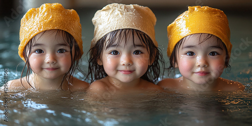 Obraz na płótnie Portrait of children swimming in a pool w salonie