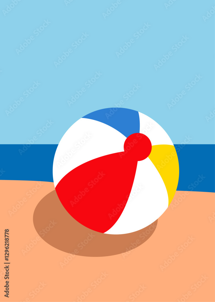Pelota de playa colorida en la arena de una playa al borde del mar 