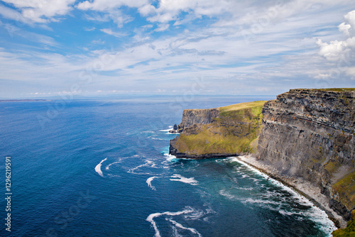 Spectacular Cliffs of Moher are sea cliffs located at the southwestern edge of the Burren region in County Clare, Ireland. Wild Atlantic way