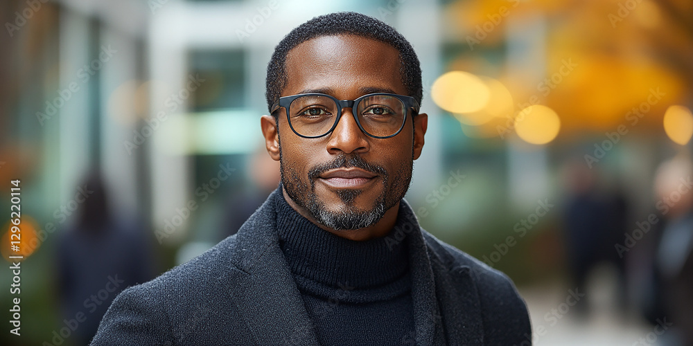 Portrait of an attractive dark-skinned man wearing glasses