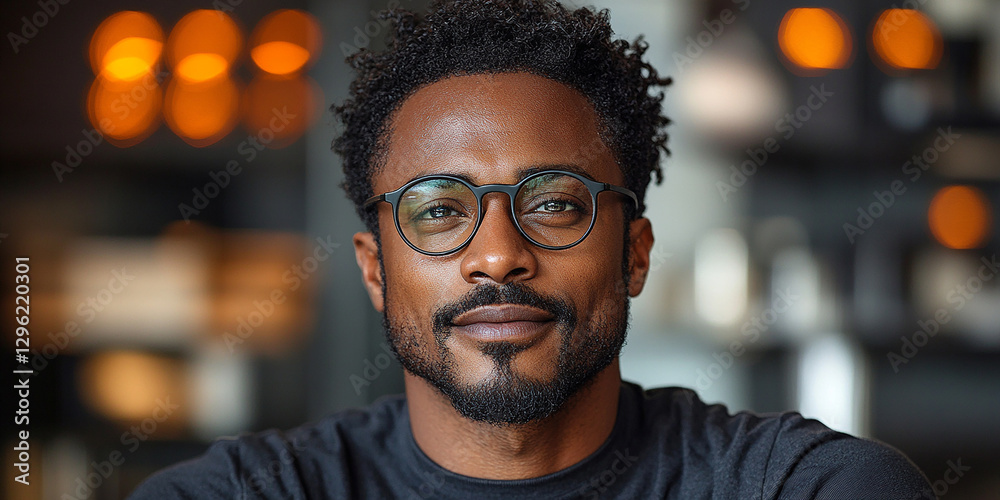 Portrait of an attractive dark-skinned man wearing glasses