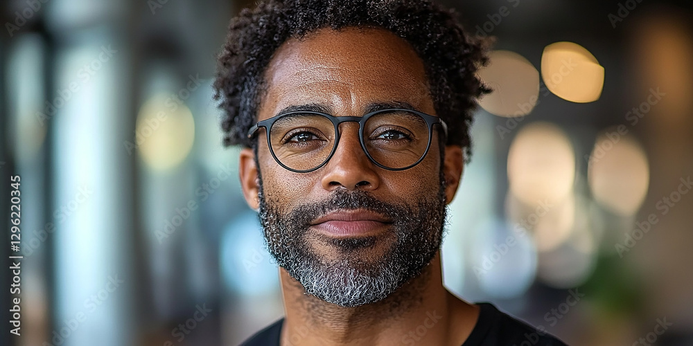 Portrait of an attractive dark-skinned man wearing glasses
