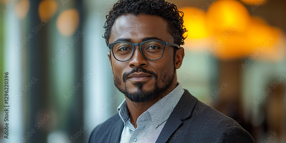 Portrait of an attractive dark-skinned man wearing glasses