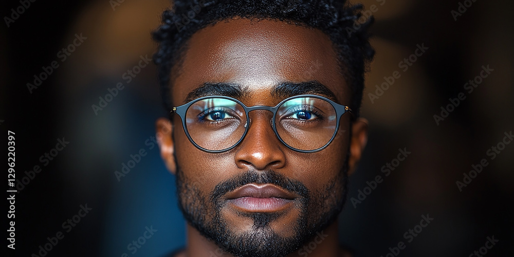 Portrait of an attractive dark-skinned man wearing glasses