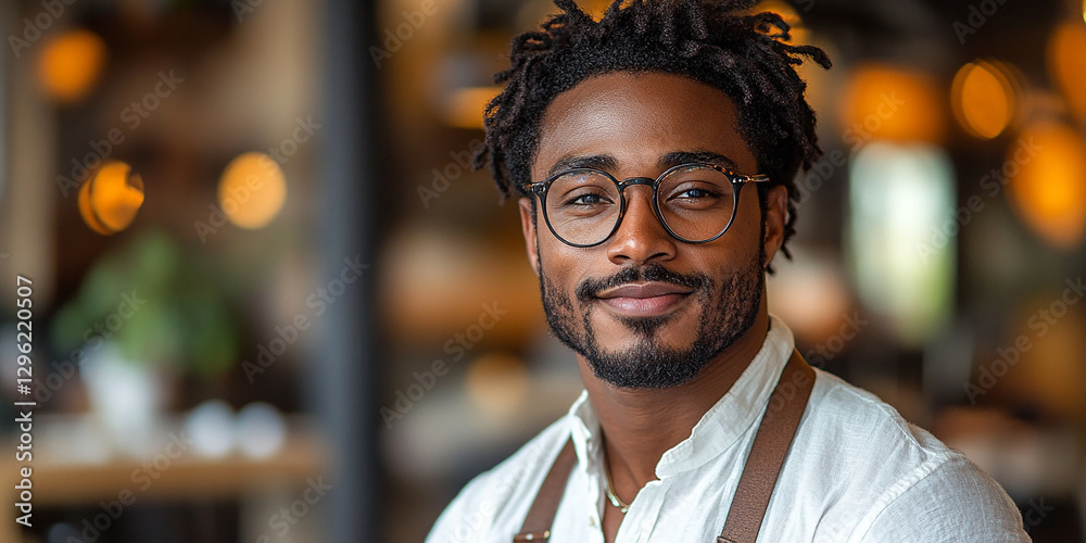 Portrait of an attractive dark-skinned man wearing glasses