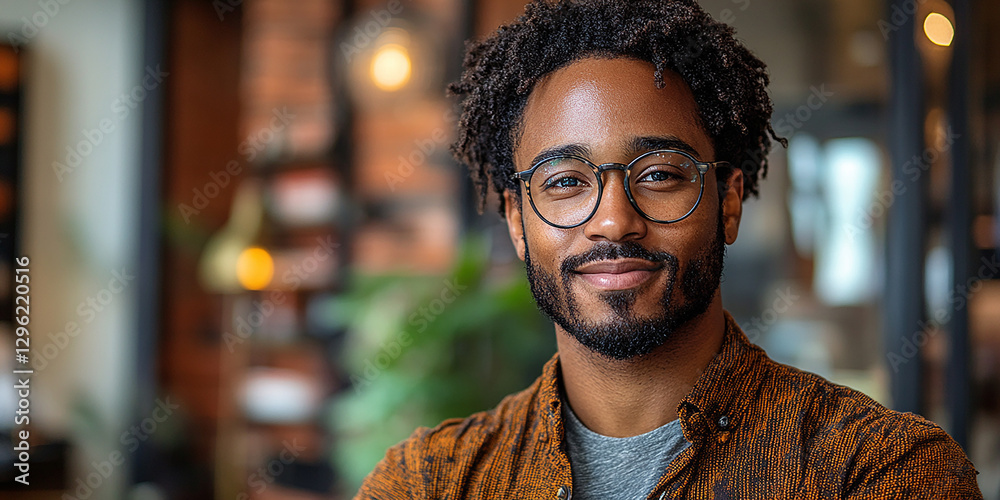 Portrait of an attractive dark-skinned man wearing glasses