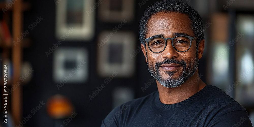 Portrait of an attractive dark-skinned man wearing glasses