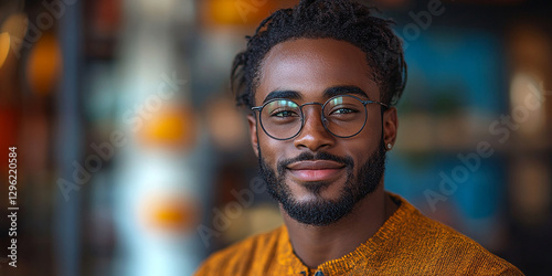 Portrait of an attractive dark-skinned man wearing glasses