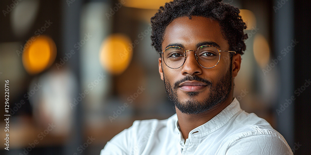 Portrait of an attractive dark-skinned man wearing glasses