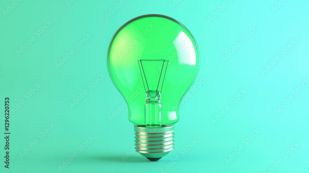 Green Glass Light Bulb on Turquoise Background for Creative Design Green Glass Light Bulb on Turquoise Background for Creative Design