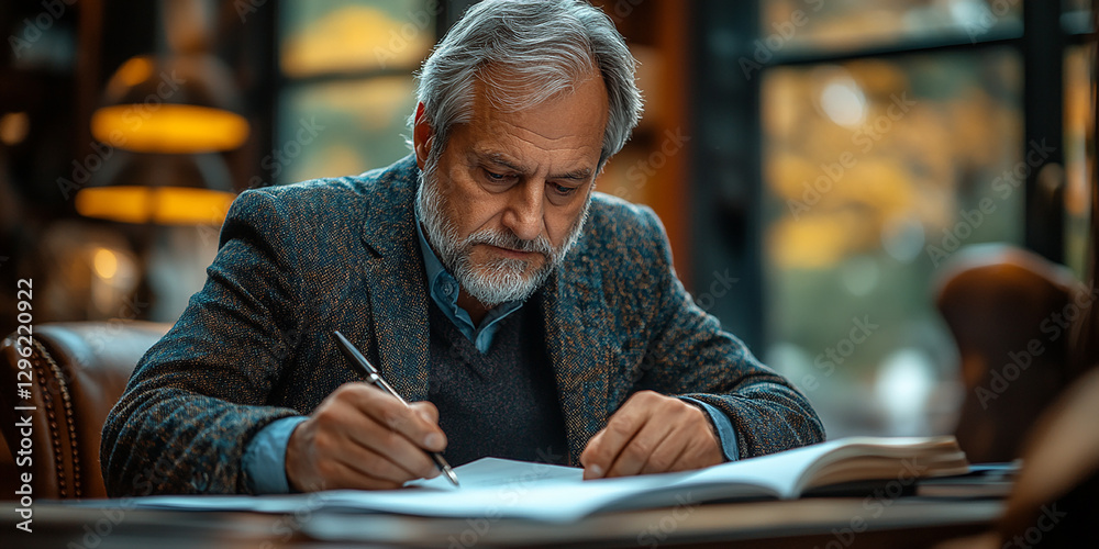 Portrait of a young businessman writing notes at his desk