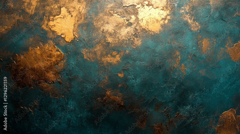 Fototapeta A textured abstract surface showing gold and teal color combinations