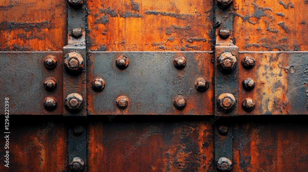 A box steel surface with vivid orange rust marks and corroded edges, perfect for an industrial background. A box steel surface with vivid orange rust marks and corroded edges, perfect for an industrial background.