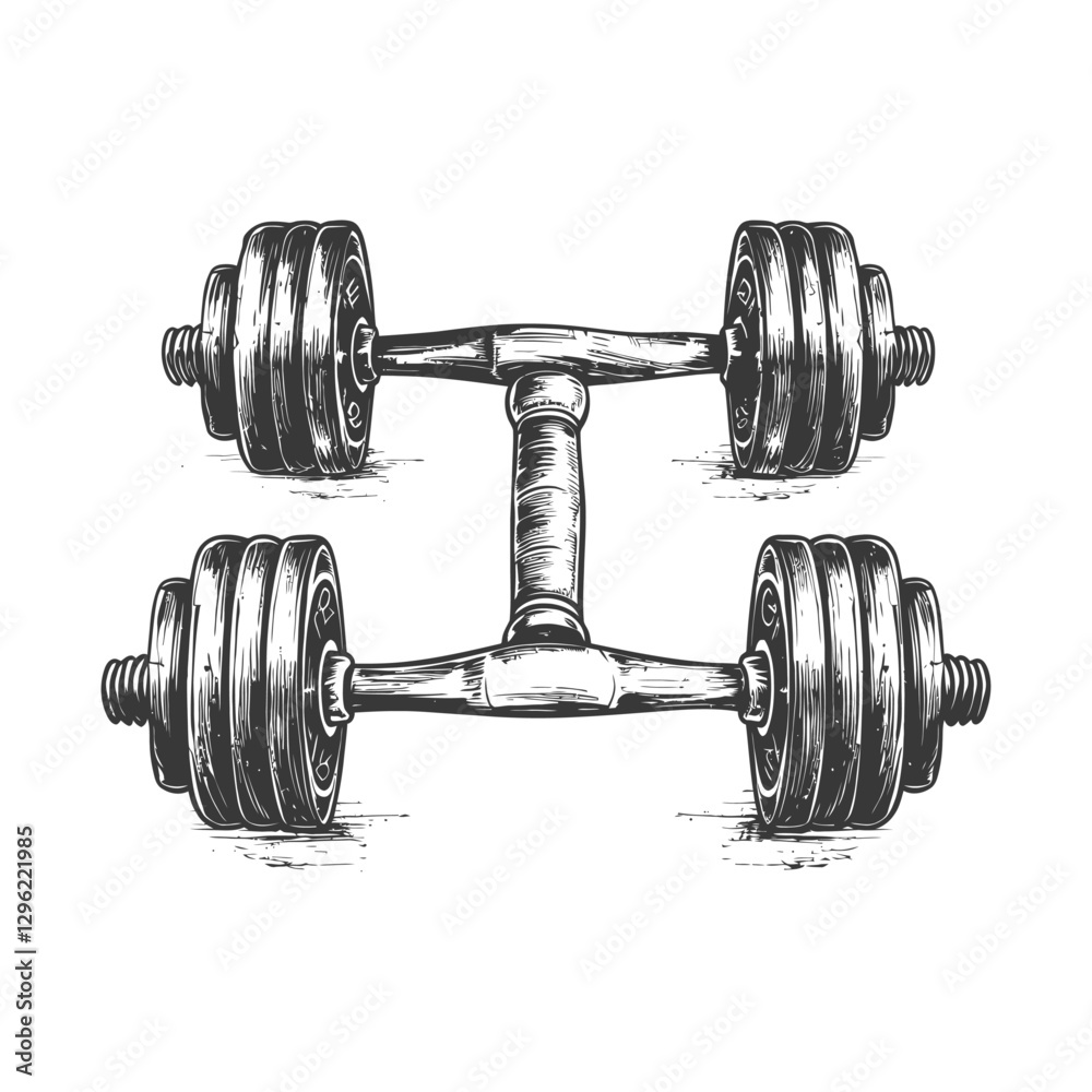 Naklejka premium A Pair Of Dumbbells With Textured Plates And A T Shaped Bar