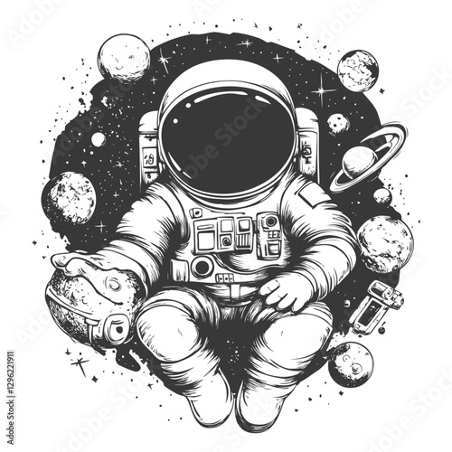 An Astronaut Floating Among Stars And Planets