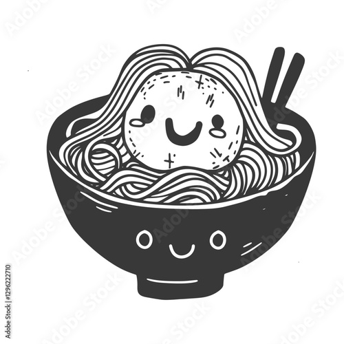 A Smiling Bowl Of Noodles With A Happy Meatball
