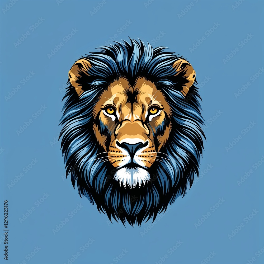 Fototapeta premium lion head on plain blue background childish style illustration